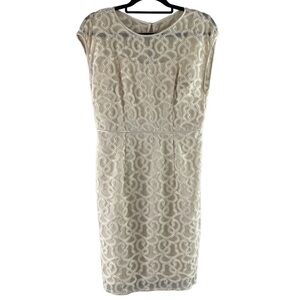 Adrianna Papell Ivory Tone on Tone Jacquard Sheath‎ Midi Dress Sz 6